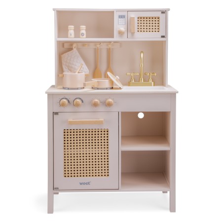 Woet Dětská dřevěná kuchyňka růžová s ratanem