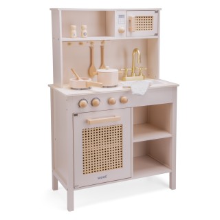 Woet Dětská dřevěná kuchyňka růžová s ratanem