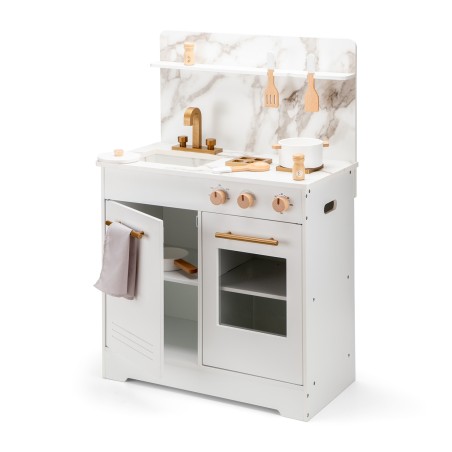 Woet Dřevěná kuchyňka bílá s mramorovým designem