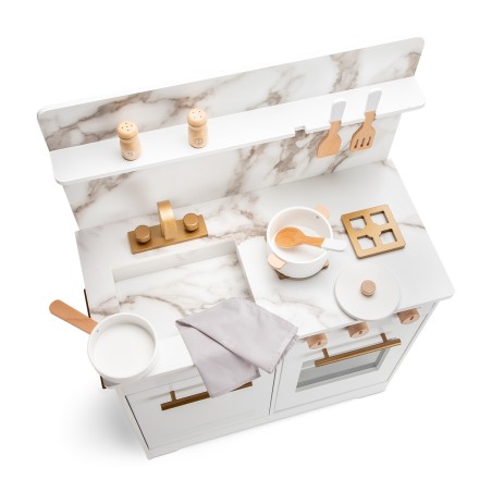 Woet Dřevěná kuchyňka bílá s mramorovým designem