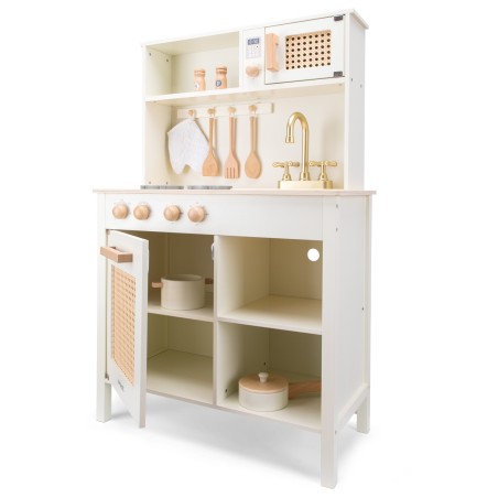 Woet Dřevěná kuchyňka bílá s ratanovými detaily