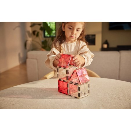 Cleverclixx Magnetická stavebnice Glitter Tiles Pack Transparent růžové 16 ks