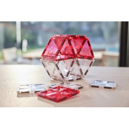 Cleverclixx Magnetická stavebnice Glitter Tiles Pack Transparent růžové 16 ks