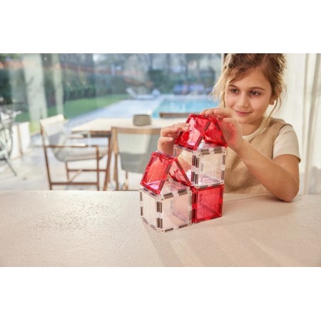 Cleverclixx Magnetická stavebnice Glitter Tiles Pack Transparent růžové 16 ks