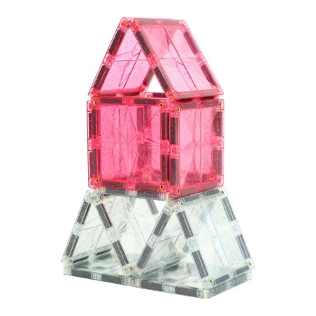 Cleverclixx Magnetická stavebnice Glitter Tiles Pack Transparent růžové 16 ks