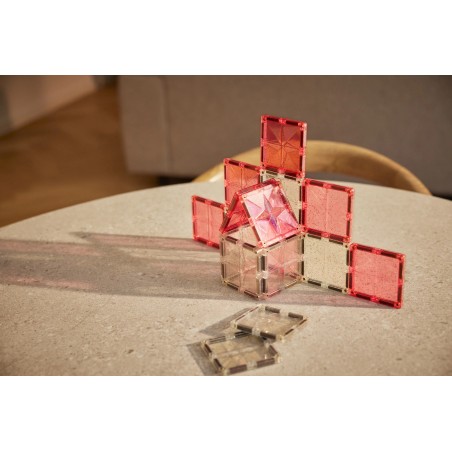 Cleverclixx Magnetická stavebnice Glitter Tiles Pack Transparent růžové 16 ks