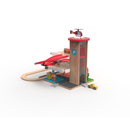 2Kids Toys Dřevěná garáž s vláčkodráhou