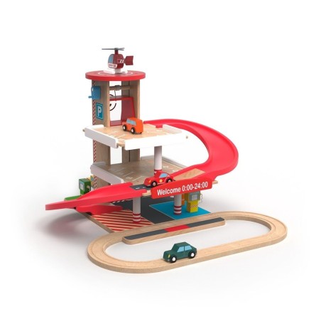 2Kids Toys Dřevěná garáž s vláčkodráhou