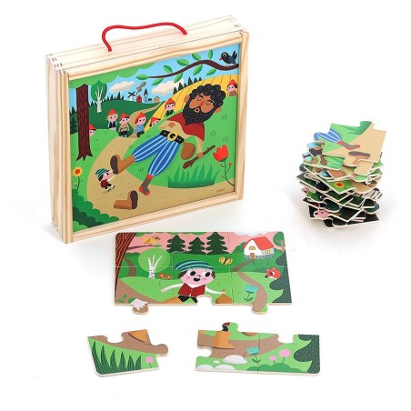 Vilac Dřevěné puzzle O Palečkovi 4 v 1