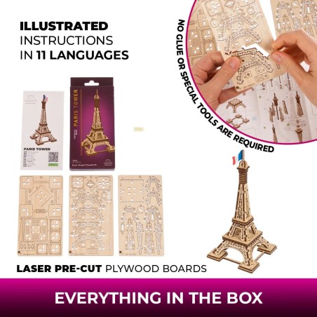 Ugears 3D dřevěné mechanické puzzle Eiffelova věž