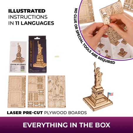 Ugears 3D dřevěné mechanické puzzle Socha Svobody