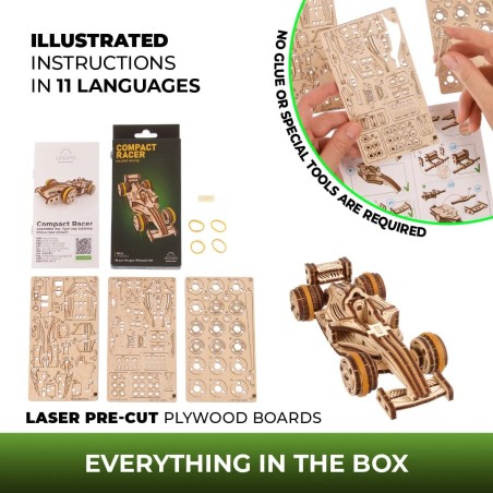 Ugears 3D dřevěné mechanické puzzle Compact Racer