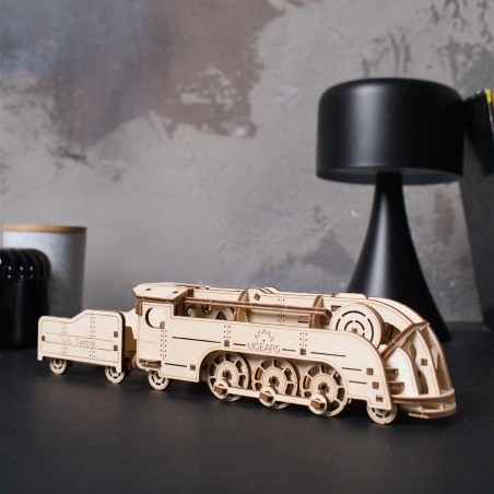 Ugears 3D dřevěné mechanické puzzle MINI Lokomotiva
