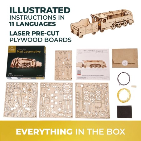Ugears 3D dřevěné mechanické puzzle MINI Lokomotiva
