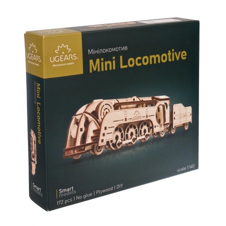 Ugears 3D dřevěné mechanické puzzle MINI Lokomotiva