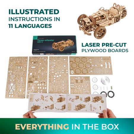 Ugears 3D dřevěné mechanické puzzle Tříkolka UGR-S