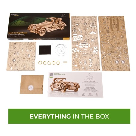 Ugears 3D dřevěné mechanické puzzle Sportovní auto Rapid Mouse