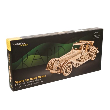 Ugears 3D dřevěné mechanické puzzle Sportovní auto Rapid Mouse