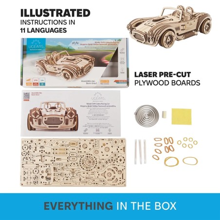 Ugears 3D dřevěné mechanické puzzle Driftující závoďák Cobra