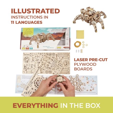 Ugears 3D dřevěné mechanické puzzle Šestinohý průzkumník (hexapod)