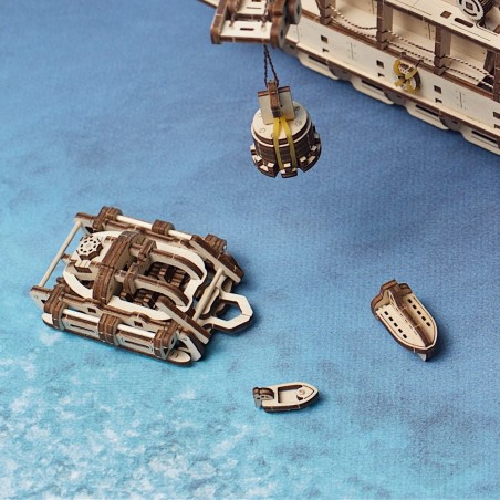 Ugears 3D dřevěné mechanické puzzle Výzkumný parník