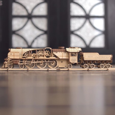 Ugears 3D mechanické puzzle Lokomotiva V-Express s vagónem 538 dílů