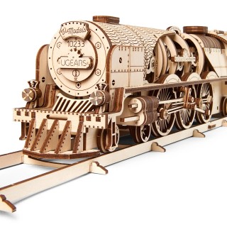Ugears 3D mechanické puzzle Lokomotiva V-Express s vagónem 538 dílů