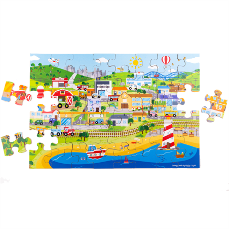 Bigjigs Toys Dřevěné podlahové puzzle Město 48 dílků