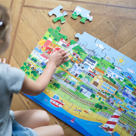 Bigjigs Toys Dřevěné podlahové puzzle Město 48 dílků