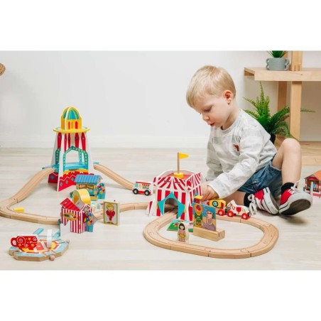 Bigjigs Rail Dřevěná vláčkodráha zábavná pouť 54 dílů