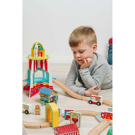 Bigjigs Rail Dřevěná vláčkodráha zábavná pouť 54 dílů