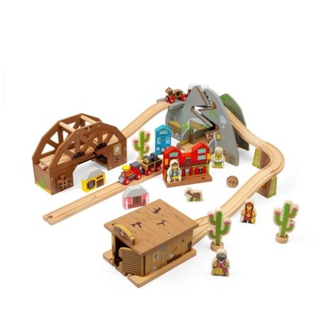Bigjigs Rail Dřevěná vláčkodráha divoký západ 62 dílů