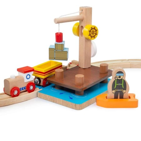 Bigjigs Rail Přístav s jeřábem, člunem a potápečem
