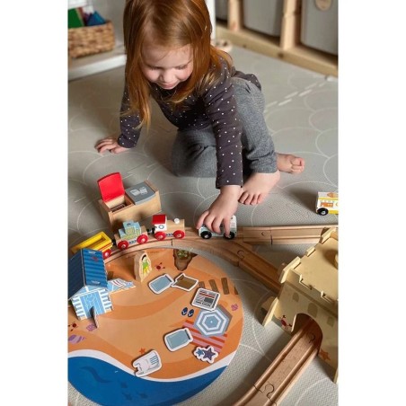 Bigjigs Rail Dřevěná vláčkodráha Úklid pobřeží 70 dílů