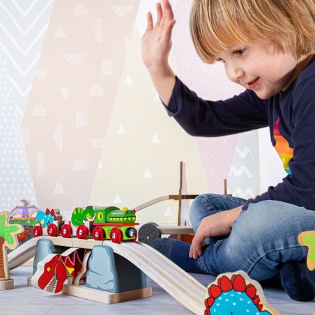 Bigjigs Rail Dřevěný most s T. rexem