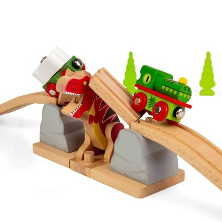 Bigjigs Rail Dřevěný most s T. rexem