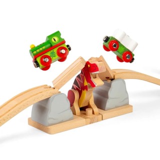 Bigjigs Rail Dřevěný most s T. rexem