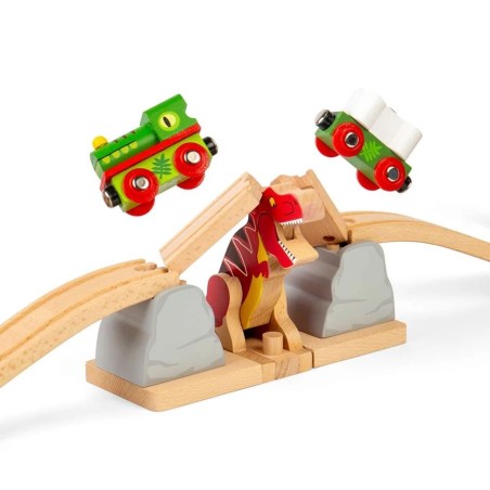Bigjigs Rail Dřevěný most s T. rexem