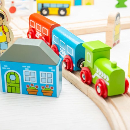 Bigjigs Rail Dřevěná vláčkodráha město a vesnice 91 dílů
