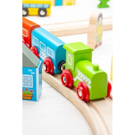Bigjigs Rail Dřevěná vláčkodráha město a vesnice 91 dílů