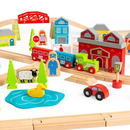 Bigjigs Rail Dřevěná vláčkodráha město a vesnice 91 dílů