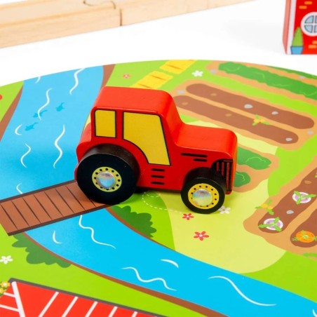 Bigjigs Rail Dřevěná vláčkodráha s venkovskou cestou 80 dílů