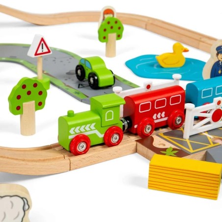 Bigjigs Rail Dřevěná vláčkodráha s venkovskou cestou 80 dílů