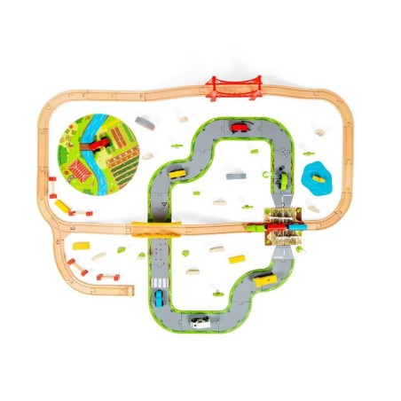 Bigjigs Rail Dřevěná vláčkodráha s venkovskou cestou 80 dílů