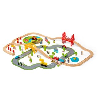Bigjigs Rail Dřevěná vláčkodráha s venkovskou cestou 80 dílů