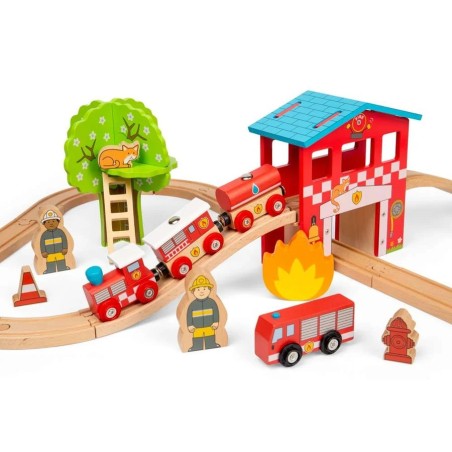 Bigjigs Rail Dřevěná vláčkodráha hasičská stanice