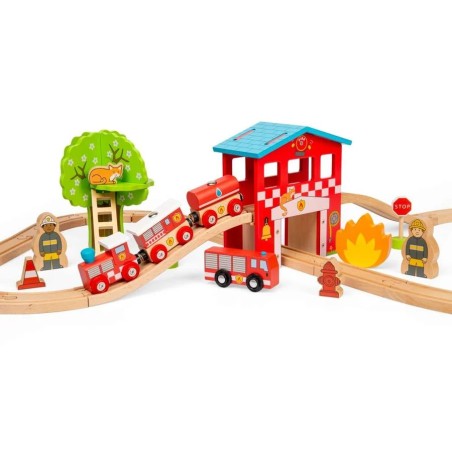 Bigjigs Rail Dřevěná vláčkodráha hasičská stanice