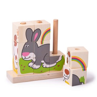 Bigjigs Baby Dřevěné nasazovací kostky zvířátka