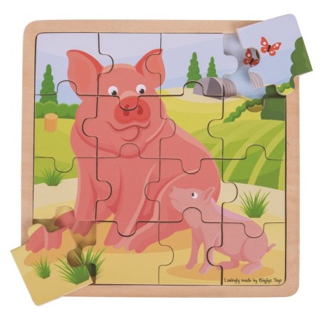 Bigjigs Toys Dřevěné puzzle Prasátko se selátkem
