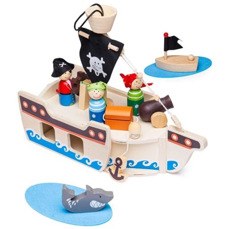 Bigjigs Toys Dřevěná pirátská loď s piráty